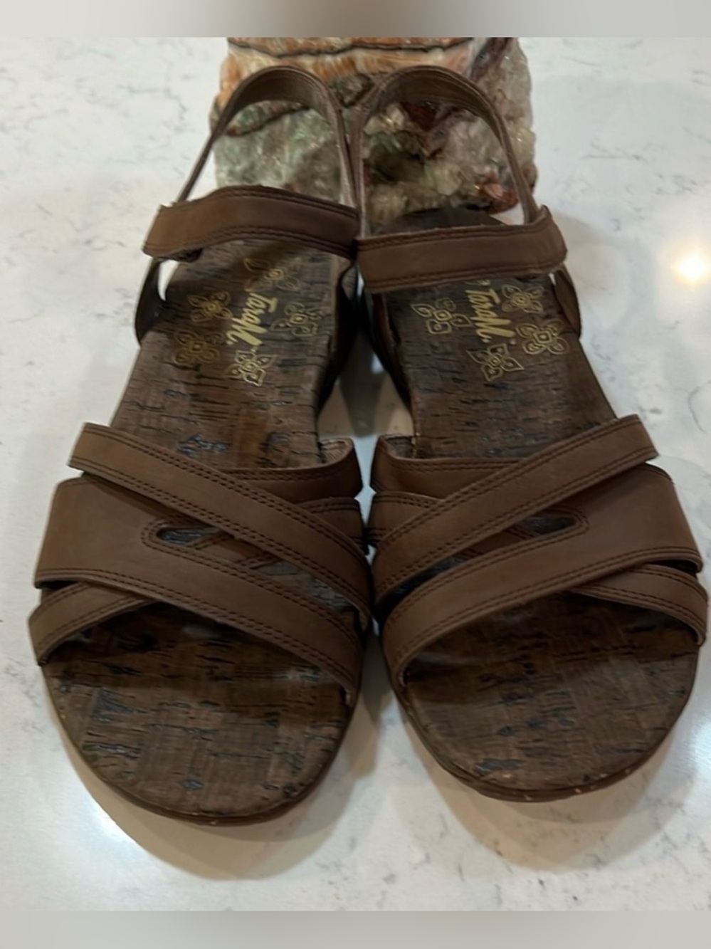 Tara Leather M Strap Brown Sandals w/velcro closure Size US 6.5